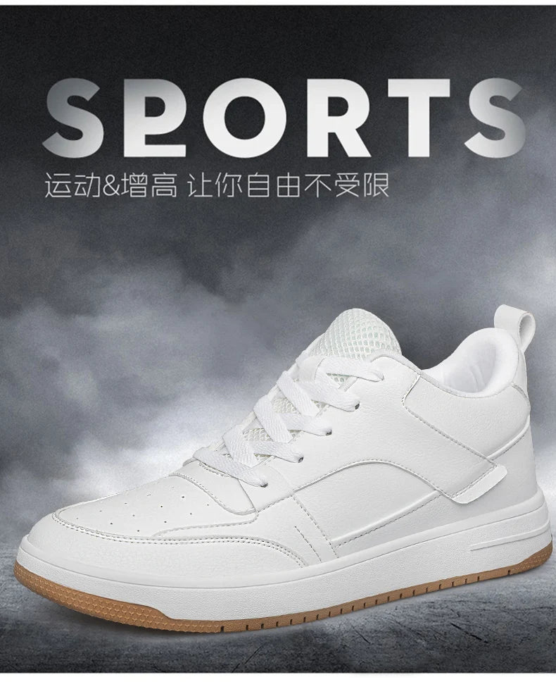 Men Genuine Leather Casual Shoes Men Sneakers Men Skateboard Shoes Comfortable Platform Male Footwear Height Increase Insole 6-8