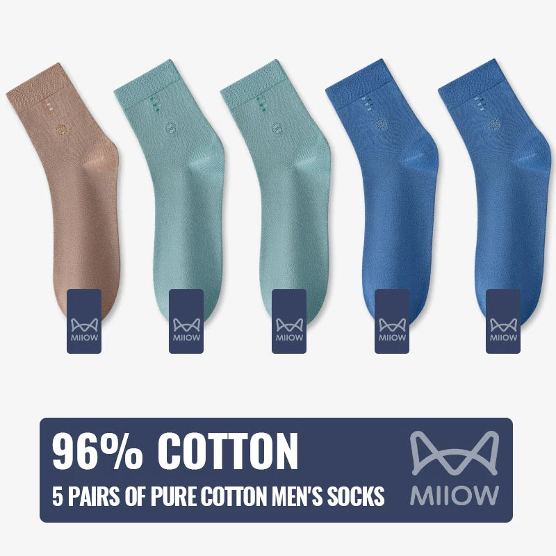 MiiOW 100% Pure Cotton Socks Men Business Dress Long Sock Black White Antibacterial Anti Odor Crew Socks Breathable Sport Sock