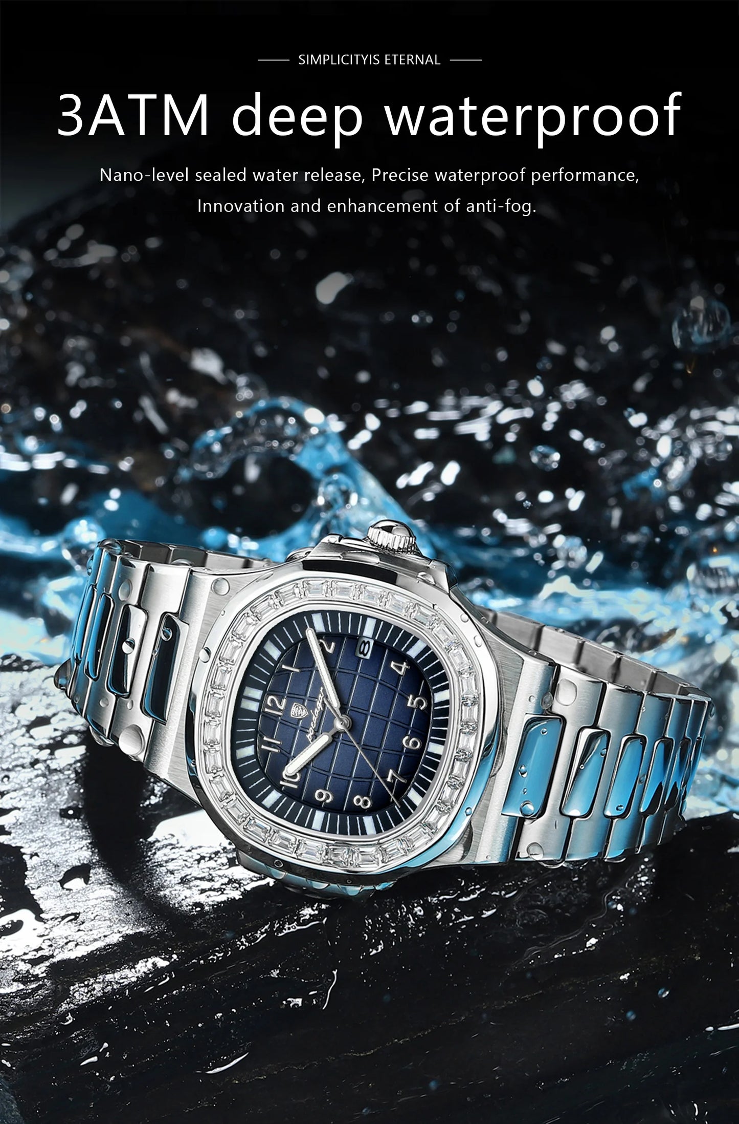 POEDAGAR Luxury Square Man Watches Waterproof Luminous Date Men Wristwatch Casual Male Clock Stainless Steel Men's Quartz Watch