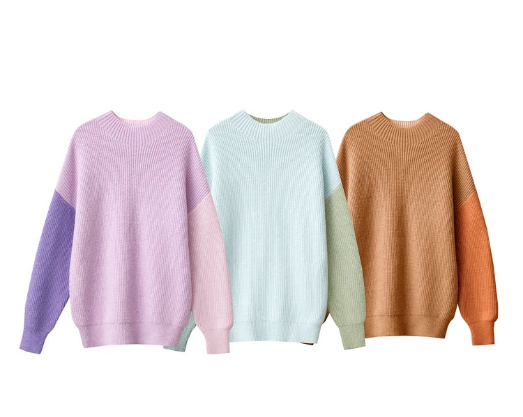AMII Minimalism Sweaters Women 2024 Spring Street wear Spliced Knitted Top Drop Sleeve Loose Full Pullovers Sweaters 12344144