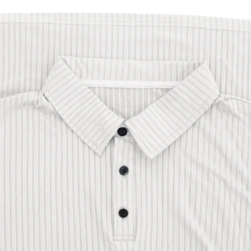 Cross-border autumn men's classic casual American lapel button-up long-sleeved T-shirt elastic pit strip polo shirt