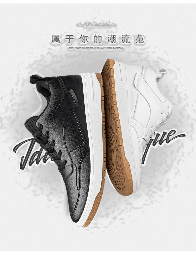 Men Genuine Leather Casual Shoes Men Sneakers Men Skateboard Shoes Comfortable Platform Male Footwear Height Increase Insole 6-8