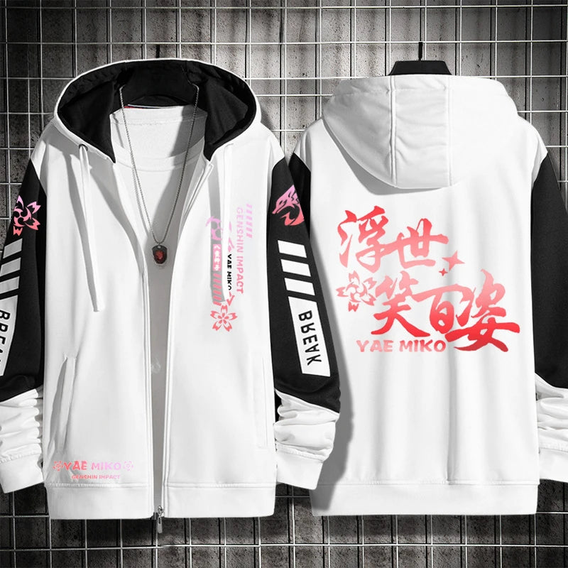 Anime Genshin Impact Yae Miko Cosplay Costumes Unisex 3D Hoodie Sweatshirt Zipper Hooded Jacket Outerwear