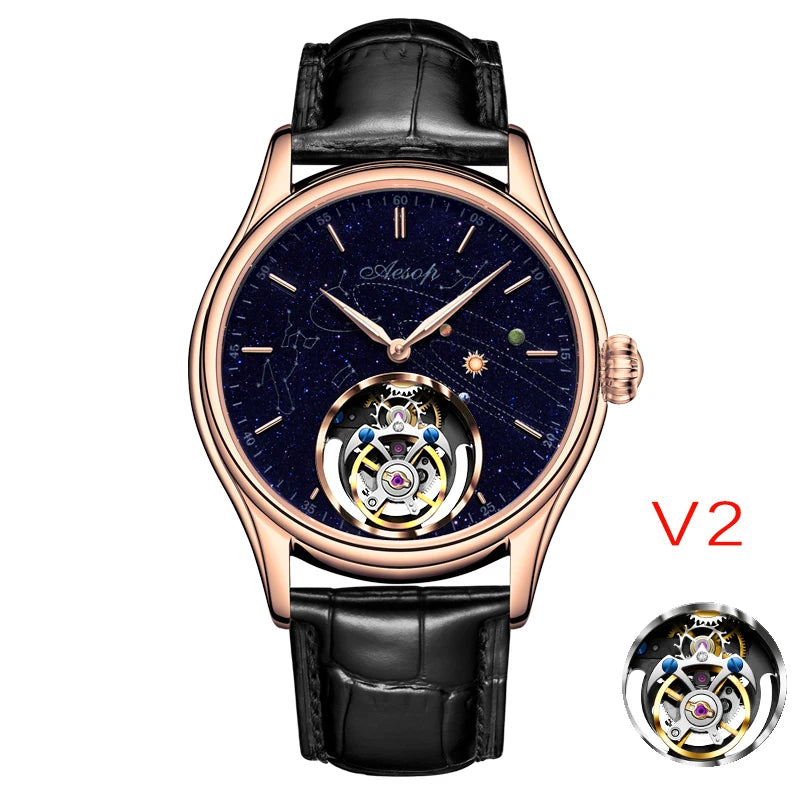 AESOP Flying Tourbillon Skeleton Mechanical Luxury Watches Waterproof Wristwatches Watch Brand For Men Movement Sapphire 2023