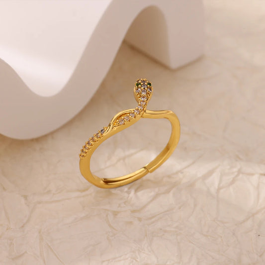 Stainless Steel Snake Rings For Women Luxury Zircon Gold Color Open Adjustable Ring Vintage Aesthetic Jewelry anillos mujer