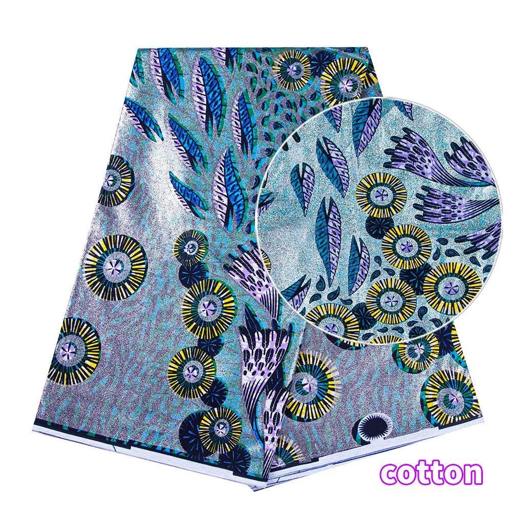 African Wax Print Fabric – 100% Cotton Ankara with Gold Foil Shimmer, 6 Yards/Roll, for Dresses, Headwraps & Fashion Garments