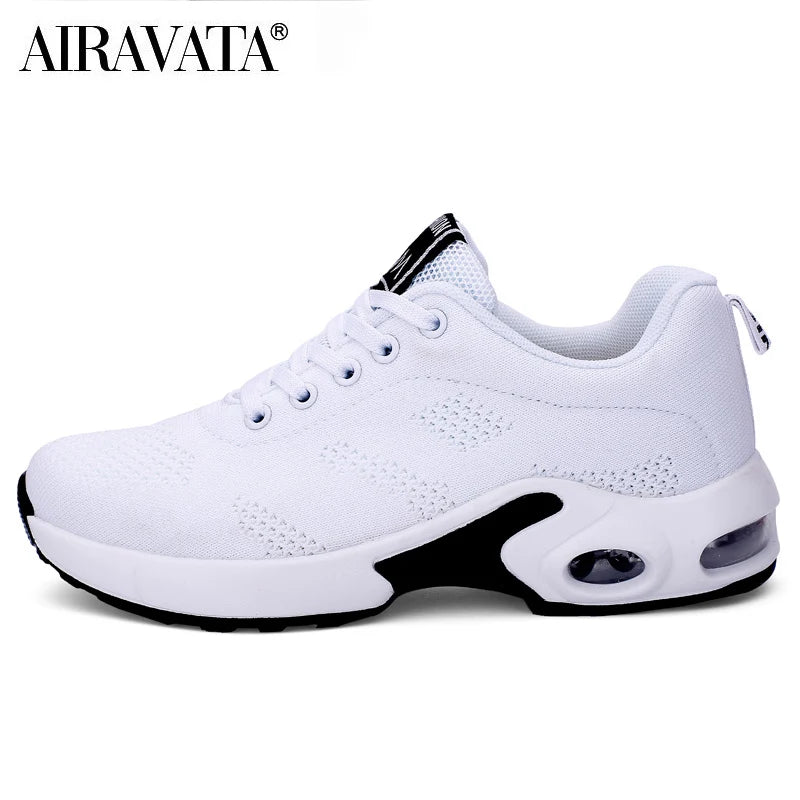 Women's Fashion Air Cushion Sports Running Flat Soft Bottom Sneaker Mesh Breathable Casual Shoes