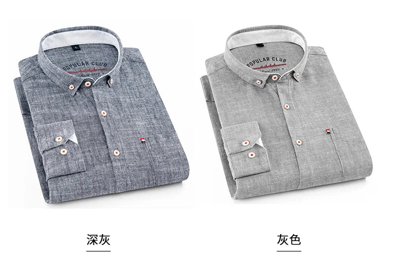 Shirt New Men's Fashion Solid Color Cotton Linen Everything Trend British Style Casual Business Formal Long-sleeved Shirt
