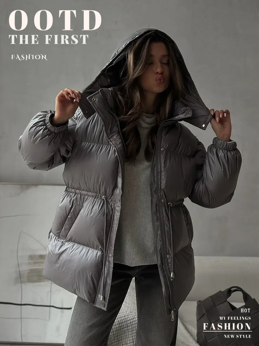 Wolfeel Drawstring Slim Fit Womens Winter Jacket Polyester Coat Warm