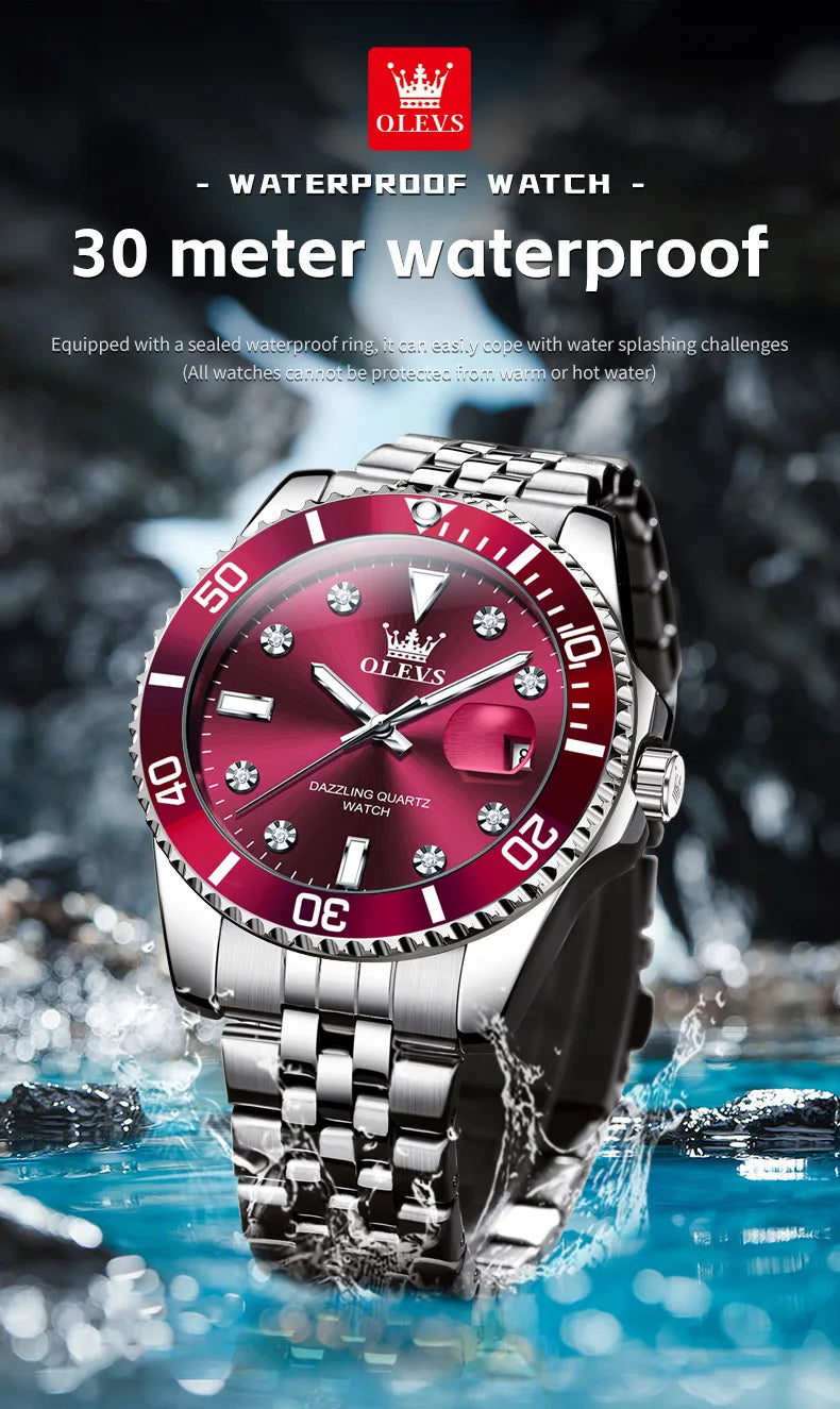 OLEVS Men's Watches Luxury Brand One-Way Timing Rotation Bezel Analog Original Quartz Watch for Men Submarine Series Wristwatch