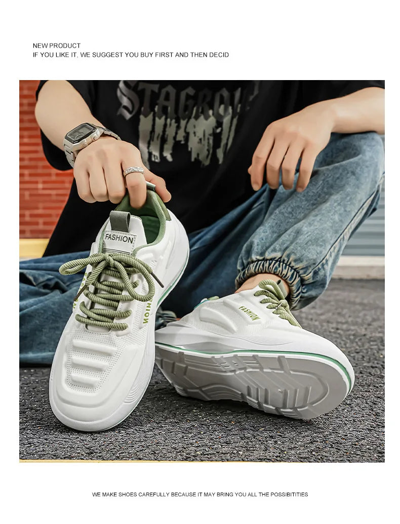 Summer 2026 Men's Thick Sole Sneakers Breathable Casual Running Shoes Streetwear Lightweight Trendy Footwear