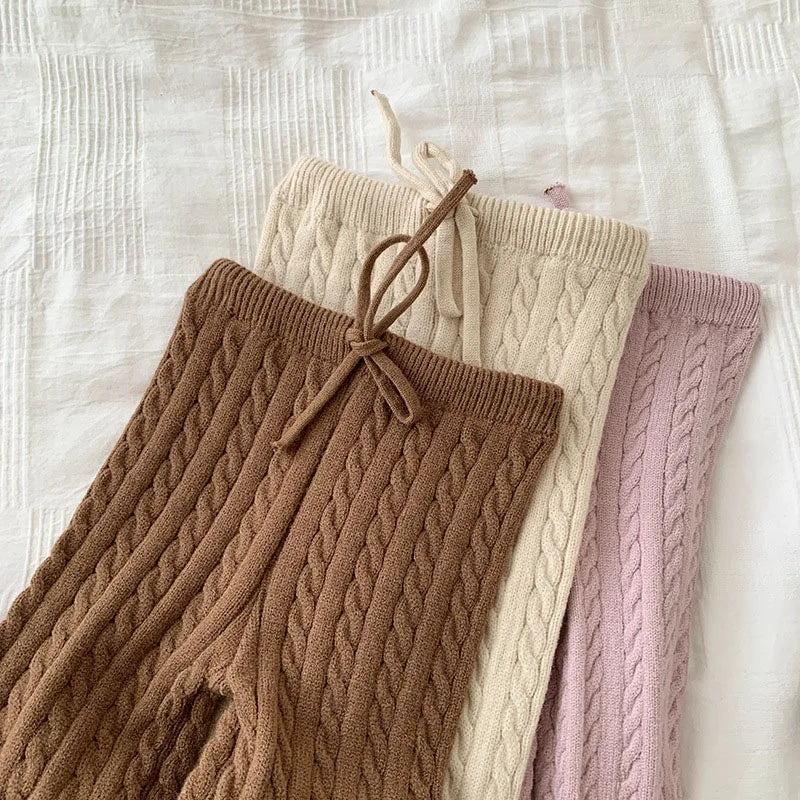 2024 Autumn Spring Kids Knitted Clothing Set Long Sleeved Solid Color Pullover Sweater+Pants Korean Style Baby Girl Clothes Suit