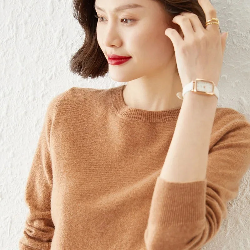 Autumn Winter Women's Sweater O-neck Cashmere Solid Pullovers Slim Bottoming Shirt Long Sleeve Casual Basic Pull Femme Sweater