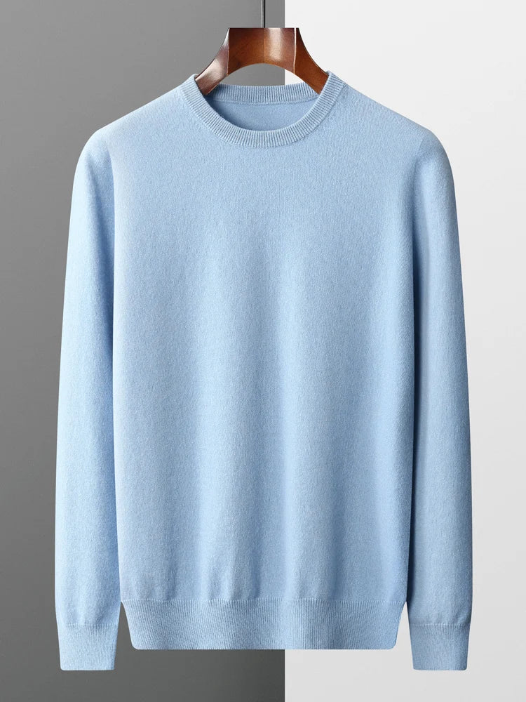 100% Merino Wool Sweater Men's O Neck Pullover Tops One-piece ready-to-wear Autumn Winter Solid Color Sweater Versatile Basic