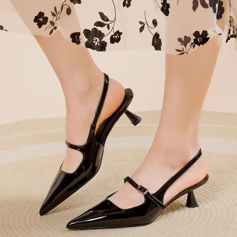 Summer 2025 women's fashion high heels, PU elegant sandals, comfortable buttons, party and sexy plage-sized women's shoes