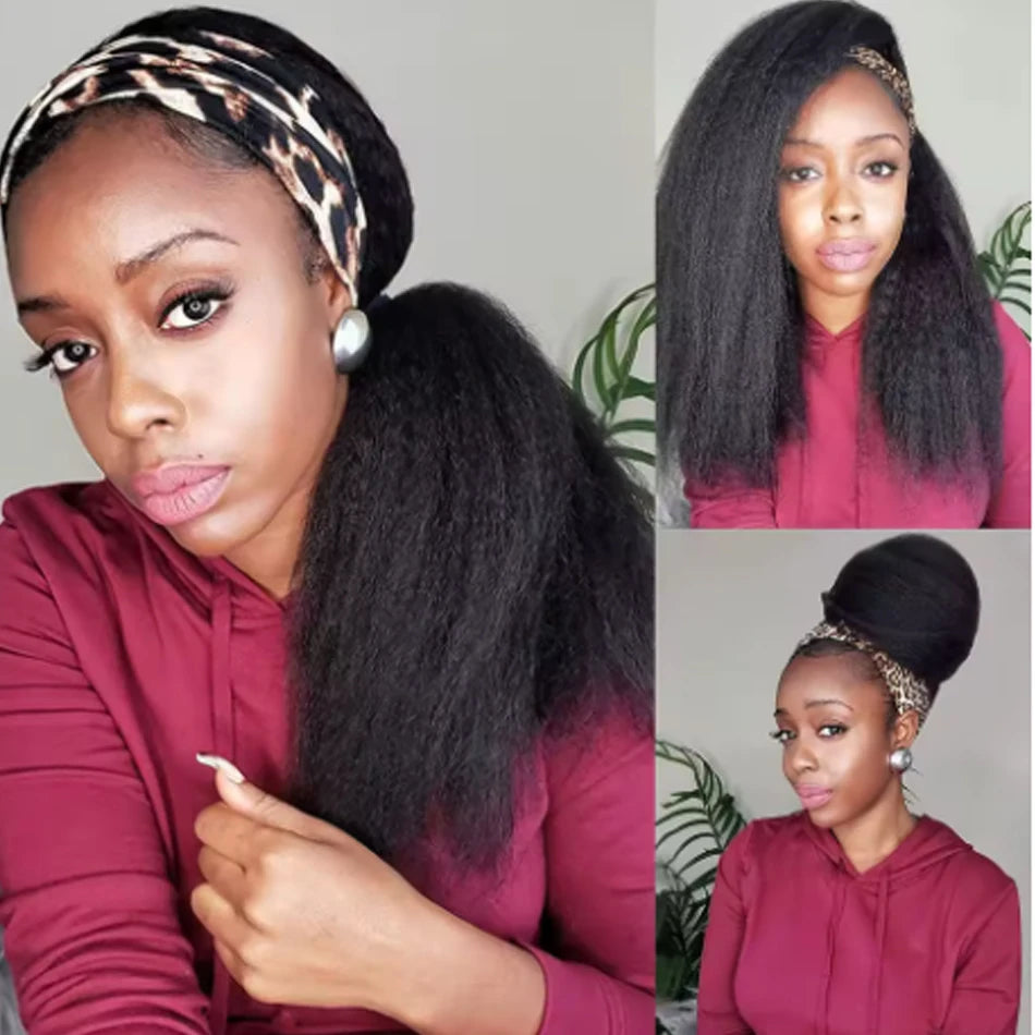Kinky Straight Headband Wig Remy Human Hair Wig Ready To Wear Peruvian Yaki Straight Headband Isee Human Hair Wig for Women