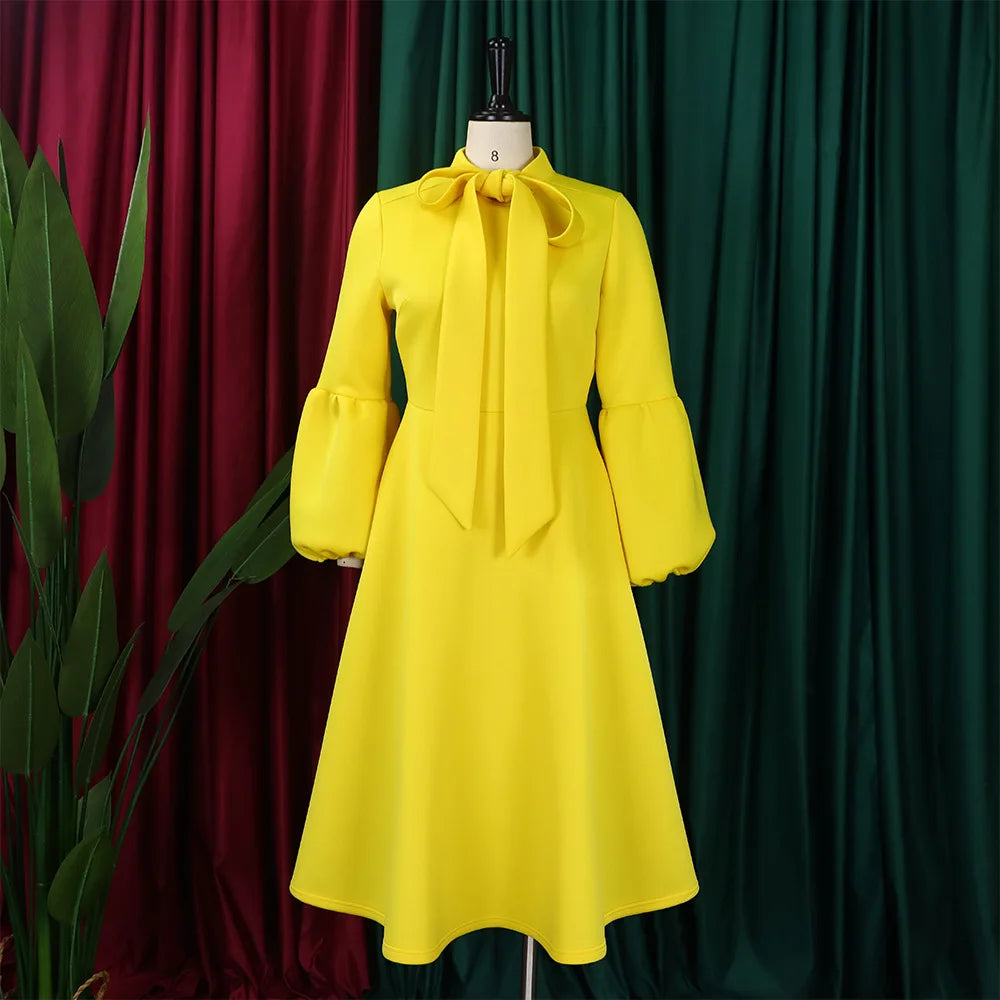 Church Dresses for Black Women African Vintage Fashion Bow Neck Formal Party Dress Ladies Elegant Swing Evening Dress Nice