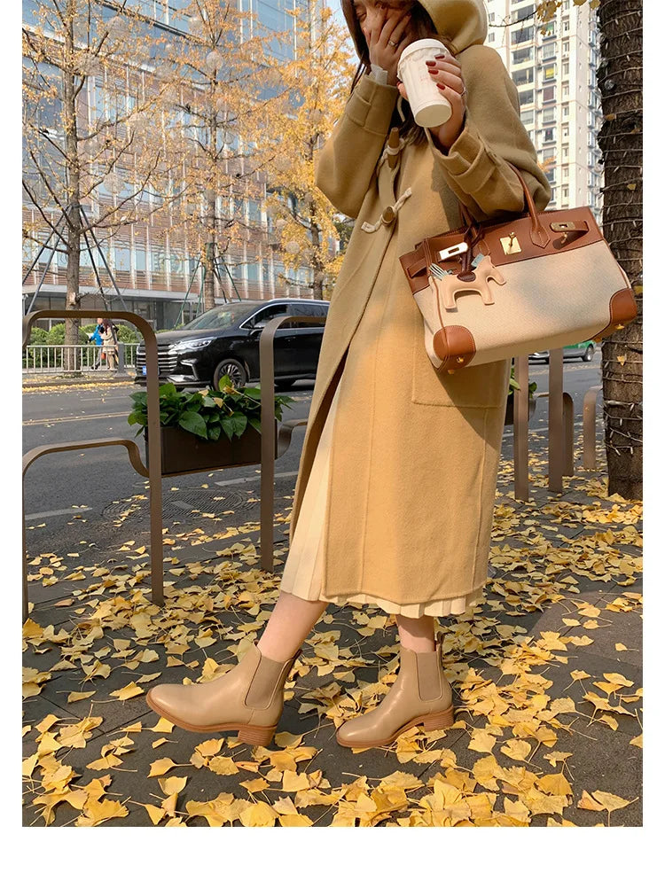 2026 Autumn/Winter Ankle Boots Women Basic Chelsea Botas Mujer Low Thick Heels Short Booties PU Leather Slip On Stretch Botines