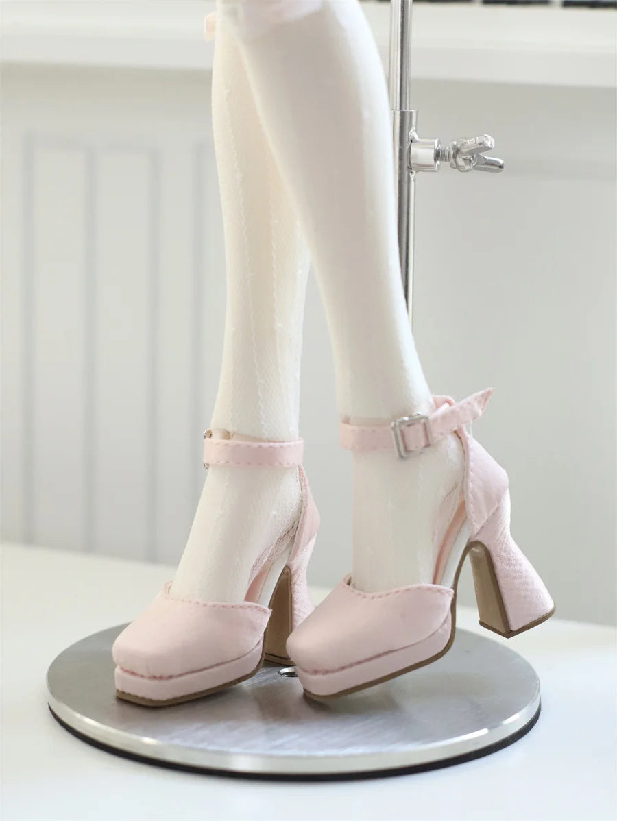 BJD Doll Shoes Toys GL/DFH 1/4 Girls High Heels Square Toe Pink White Black Soft Silk Elegant Glossy Leather Doll Accessories