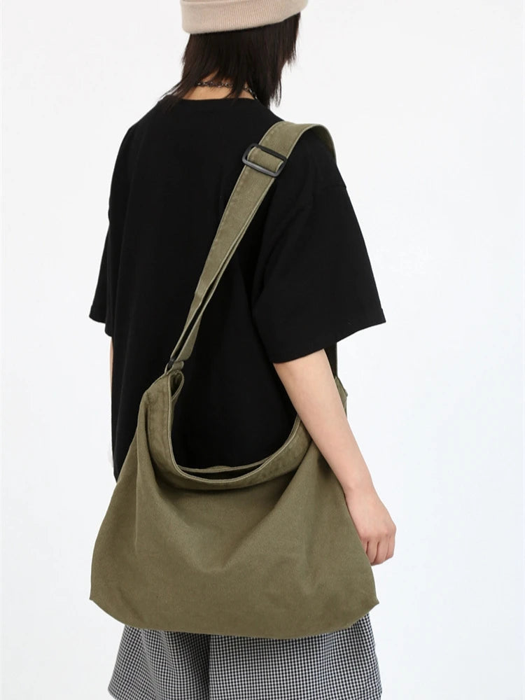 Simple Shoulder Bags Men Solid Cleanfit Unisex Bolsos Vintage Thicken Autumn Japanese Harajuku Canvas Large Capacity Handbags