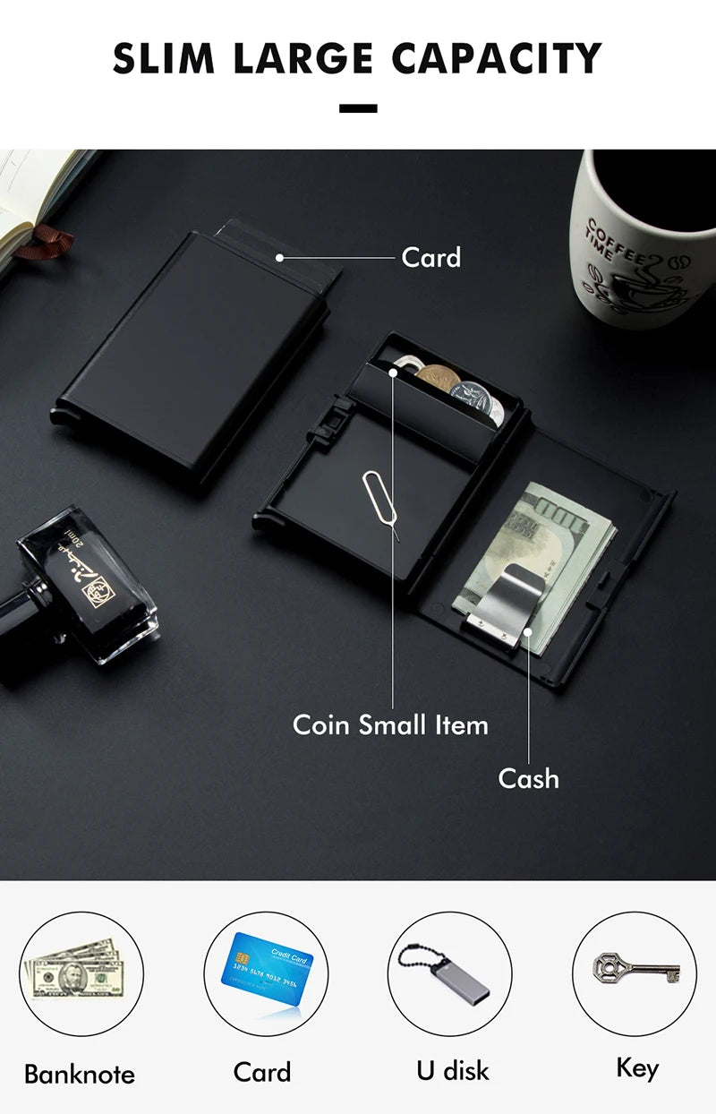 2023 Rfid Credit Card Holder Men Minimalist Coin Wallets Pop Up Metal Id Bank Cardholder Case Identification Card Holder Folders