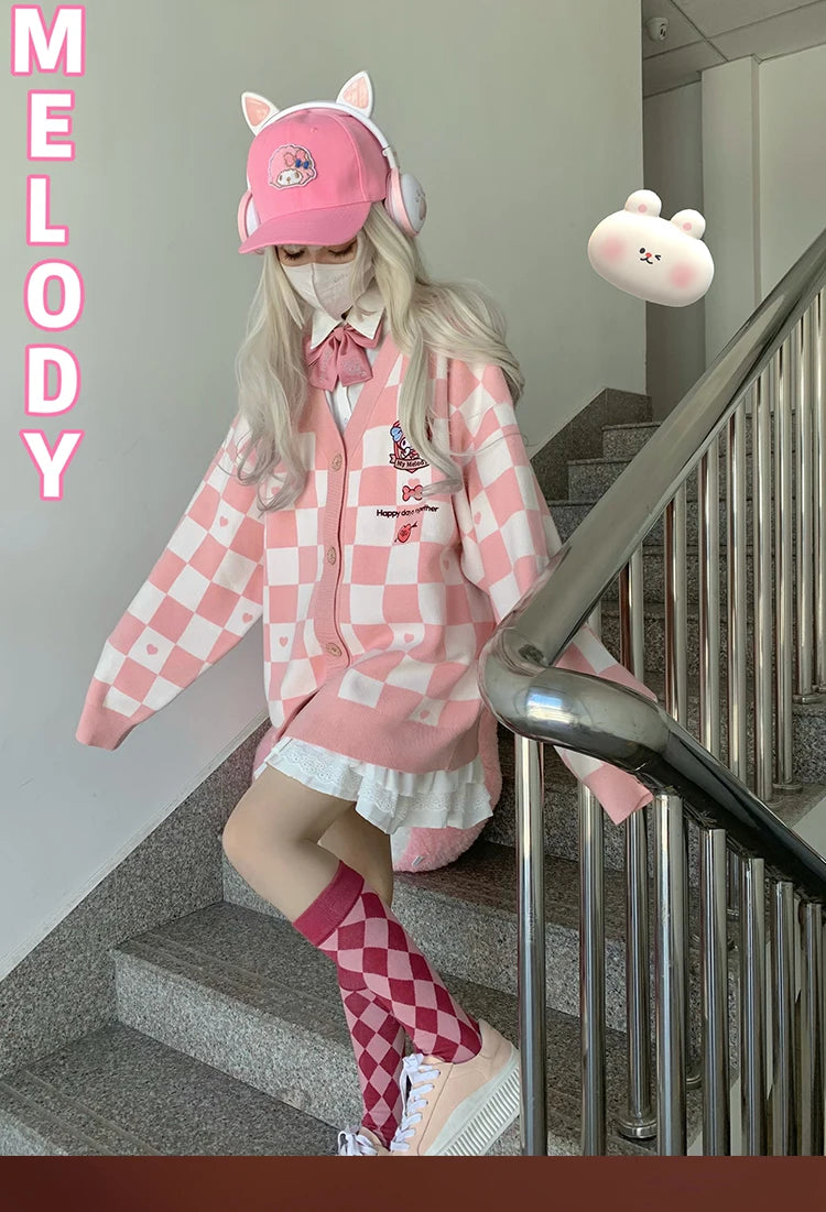 Anime Sanrioed Pompompurin Girls Cardigan Sweater Kawaii Kuromi Cinnamoroll Spring Autumn Knit Coat Loose Sweet Embroidery Tops