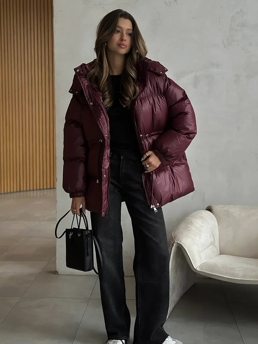Wolfeel Drawstring Slim Fit Womens Winter Jacket Polyester Coat Warm
