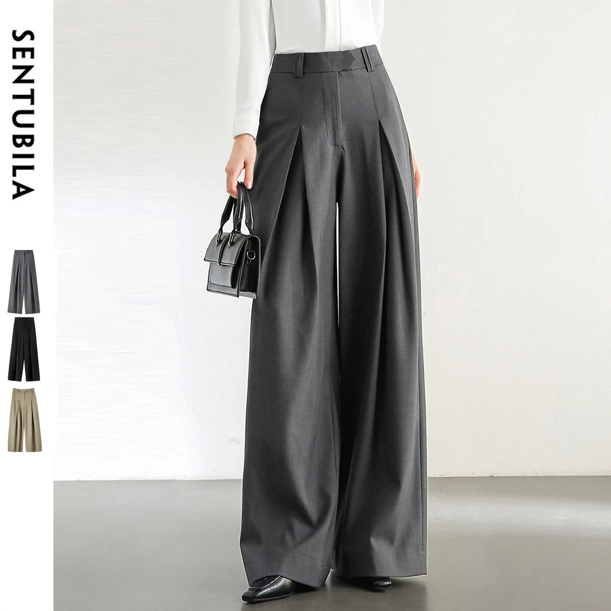 SENTUBILA Women Wide Leg Pants Office Lady Work Wear Trouser 2026 Spring Fashion Elegant Commute Full-length Pants 133K51993