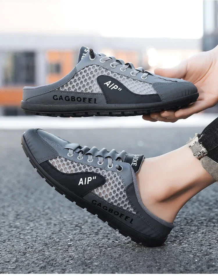 Men's Summer New Large Size Comfortable Half Support Fashionable Korean Style Breathable Popular Casual Shoes Mesh Lining