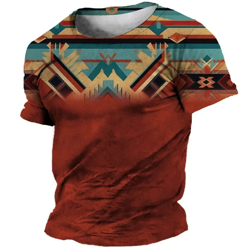 African National Pattern Tshirts Summer Fashion Street Casual Boys Kids Round Neck Short-Sleeved T-Shirt Daily Oversized Tops