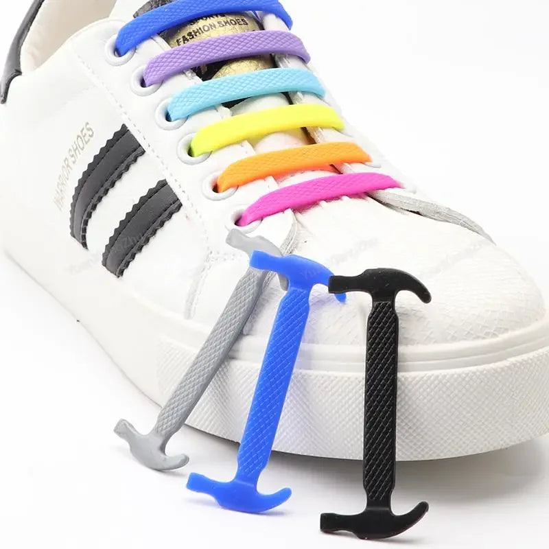 12Pcs Stretch Silicone Shoelaces No Tie Shoe laces Elastic Laces Sneakers Kids Adult Rubber Shoelace One Size Fits All Shoes