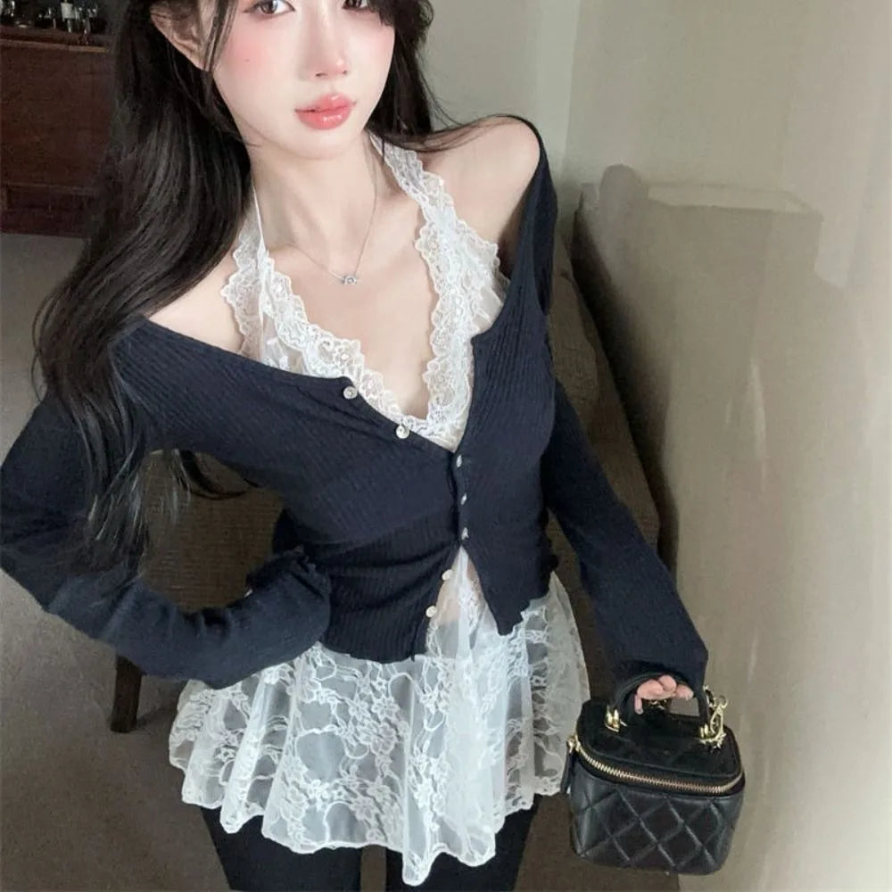 Fashion Transparent Lace Halter Dress V-neck Beachwear Lace-up Short Skirts A-line Spicy Girl Style Dresses Women Club