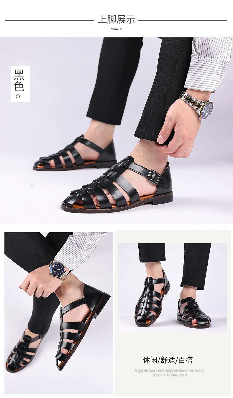 Summer Stylish Sandals for Man Leather Daily Roman Shoes Fashion Mens Business Dress Casual Comfortable Beach Footwear Flats