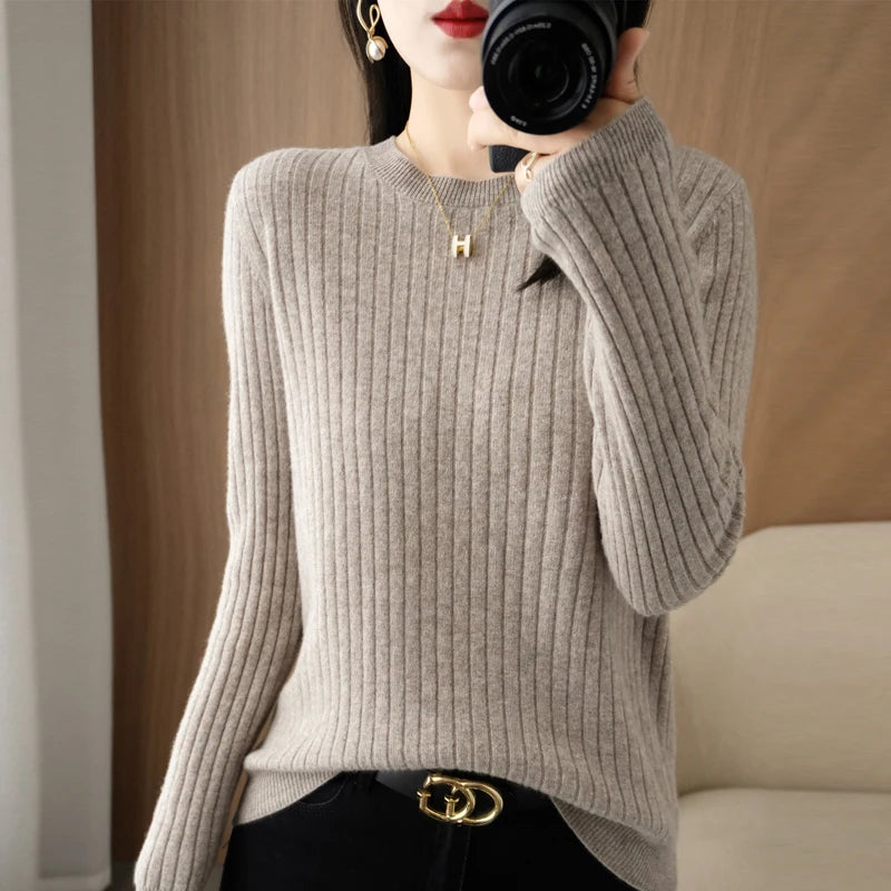 2026 Women Sweaters Autumn Winter Long Sleeve Pullovers O-neck Stripe Warm Pullover Korean Fashion Bottoming Shirts Loose Jumper
