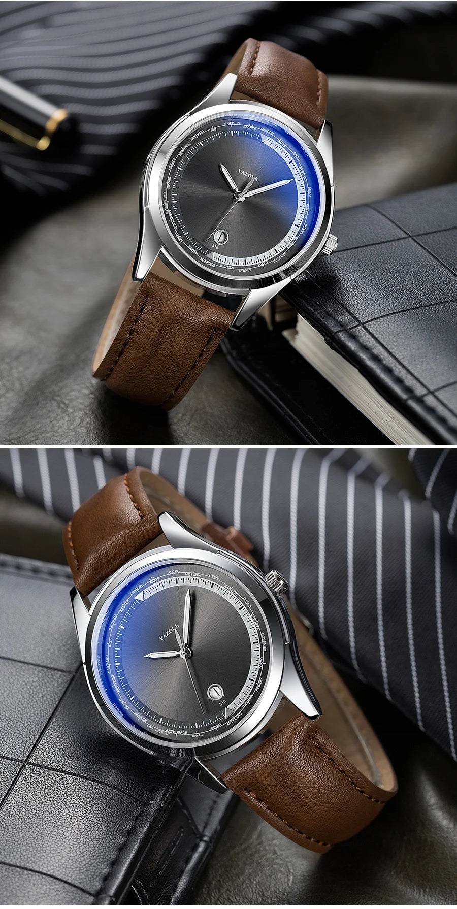 YAZOLE Men's Watch Minimalist Luxury Quartz Man Watch Original Leather Strap Waterproof Calendar Watches Relogio Masculino