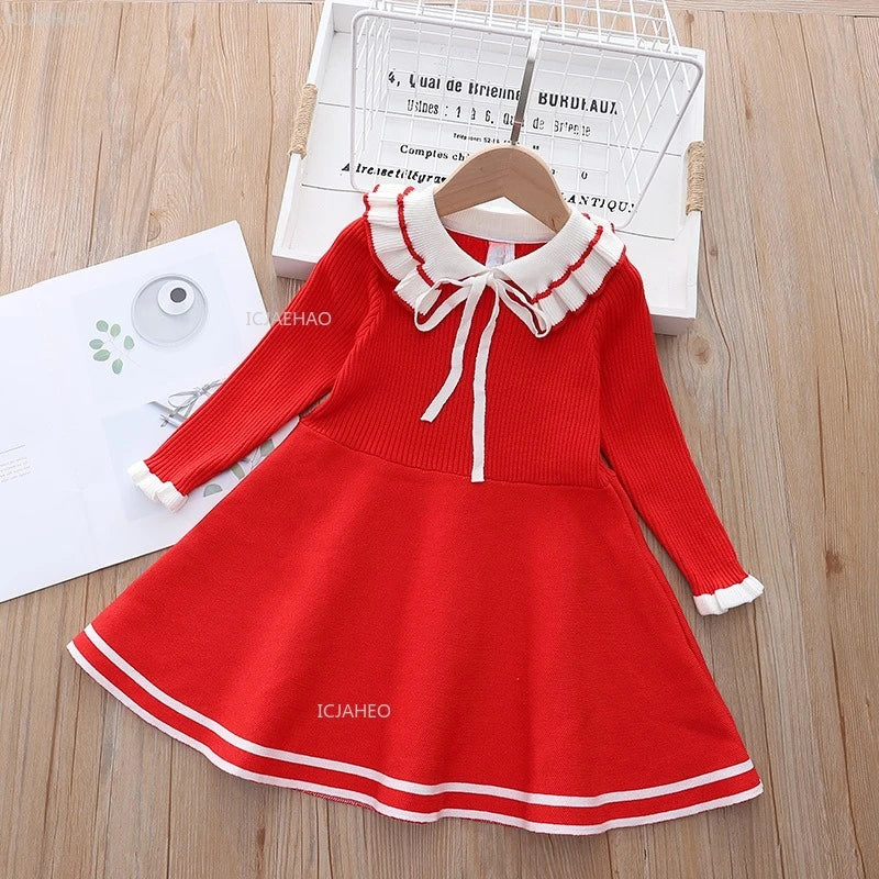 Girls Knit Dress A Line Party Gown Baby Toddler Costume Kids Fashion Spring Autumn Clothing Children Casual Daily Wear Outfit
