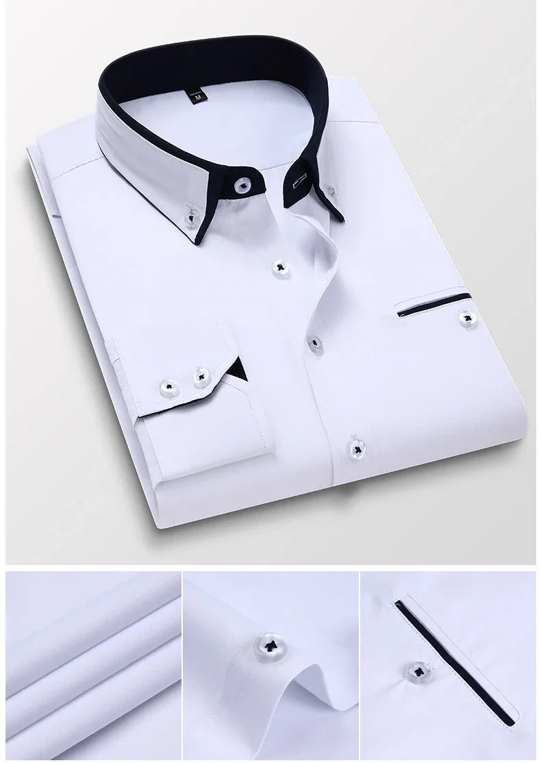 Men's Summer Casual Cotton Long-Sleeved Shirts / Male Slim Fit Spring Lapel Business Men Dress Shirt Tops Brand Clothing