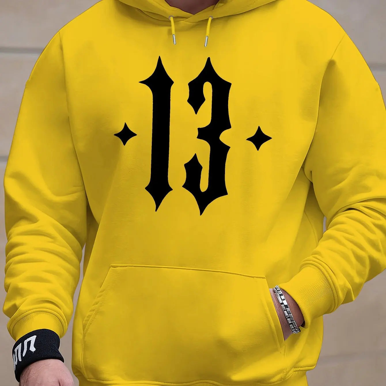 Men'S Hooded Sweatshirt with Number 13 Print - Casual, Comfortable Pullover for Fall and Winter, Long Sleeve Casual Style Top