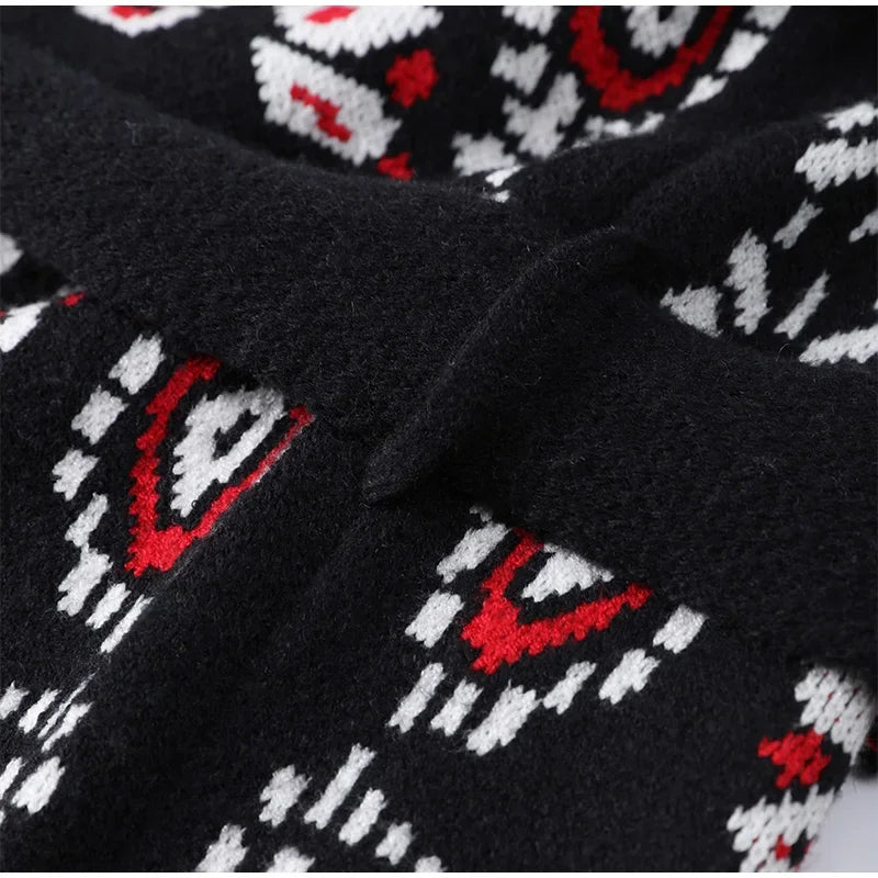 2026 Spring Tassel Knitted Jacquard Women's Cardigans Loose Patchwork V-neck Long Sleeve Thick Warm Sweater Lady New Knitwear