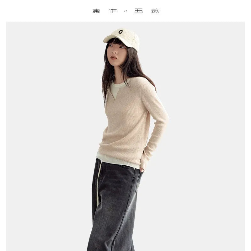 Super Comfortable to Wear~ 2025 Autumn and Winter New Style Faux Two-Piece Knit Sweater for Women, High-End Wool Sweater Top