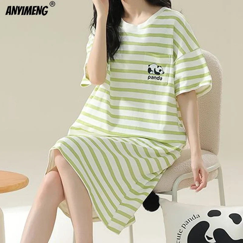 100% COTTON! M-4XL Plus Size Summer Women Nightgown Brand New Anti-bacterial HQ Nightdress Short Sleeves Sleepshirt Casual Dress