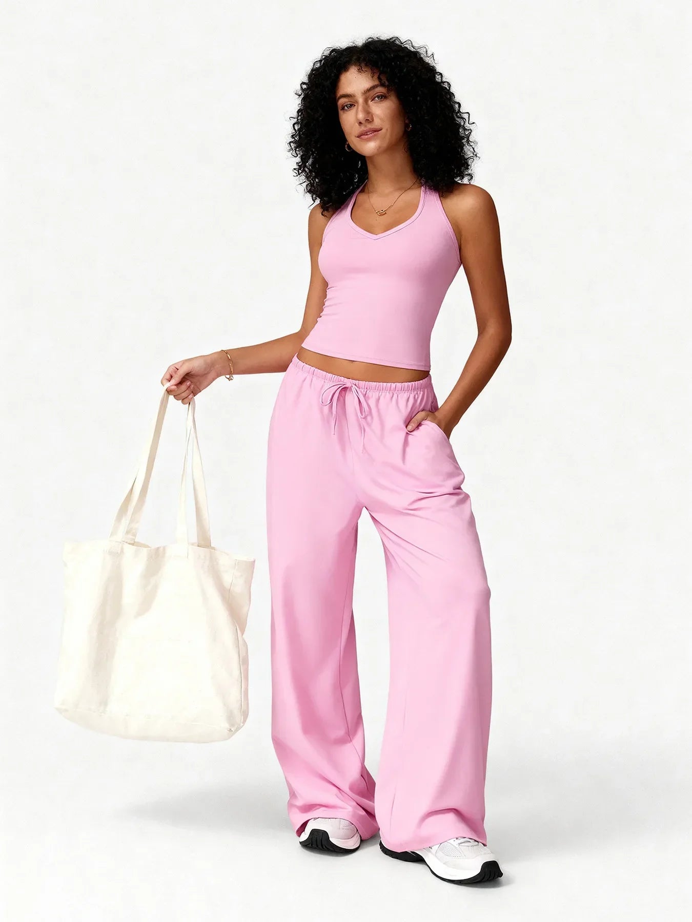 Women Gym Sets V Neck Vest Loose Trousers Suits Sports Workout Athletic Yoga Pants Training Casual 2 Pecs Tracksuits
