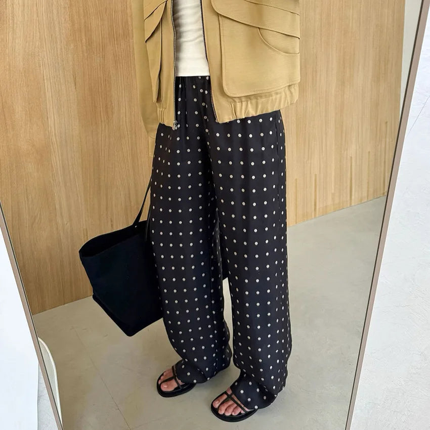 2025 autumn and winter new loose and comfortable polka dot long straight pants design temperament fashion casual commuting