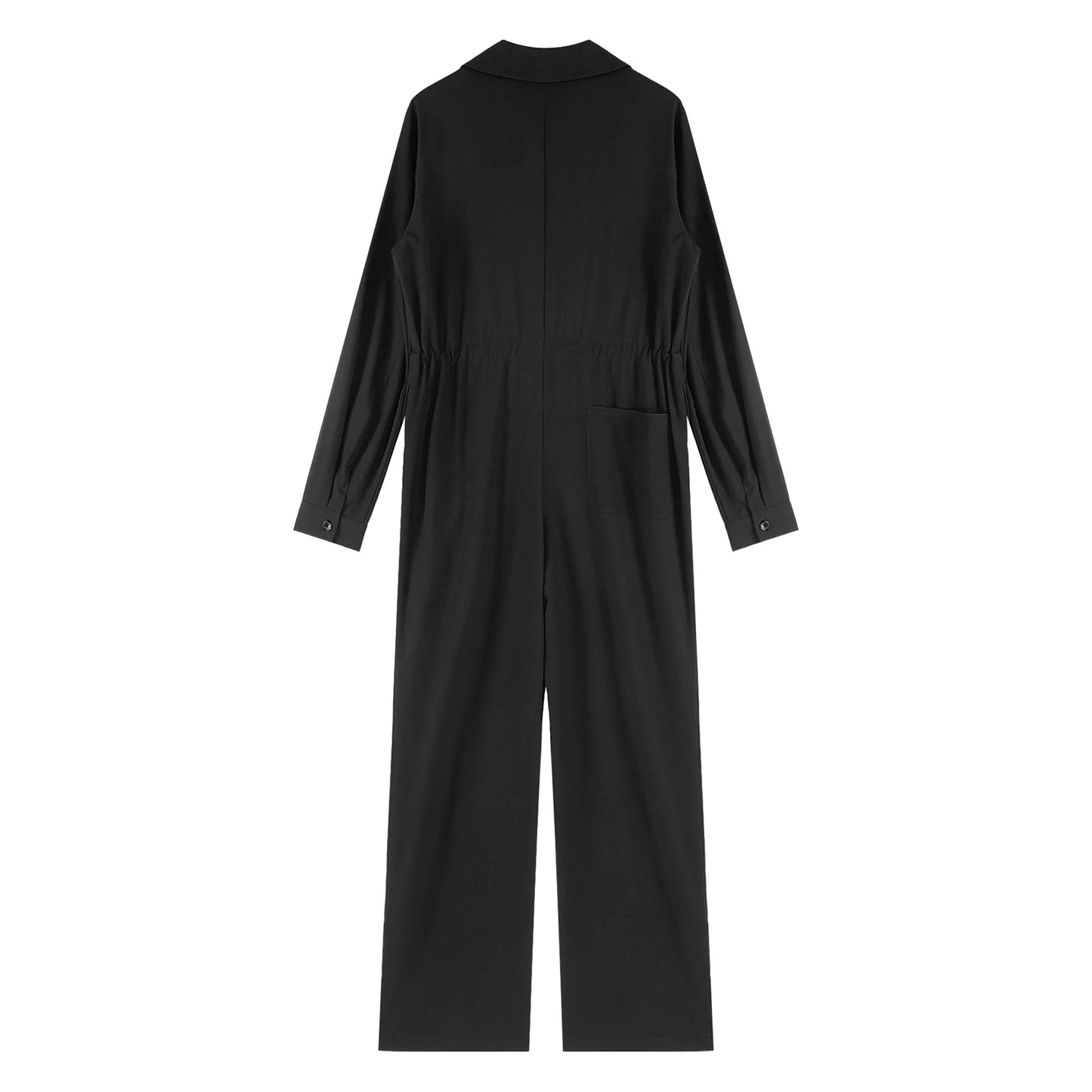 Womens Coverall Solid Color Turn-Down Collar Long Sleeve Button Jumpsuit Mechanic Work Overalls Fashion Casual Cargo Rompers