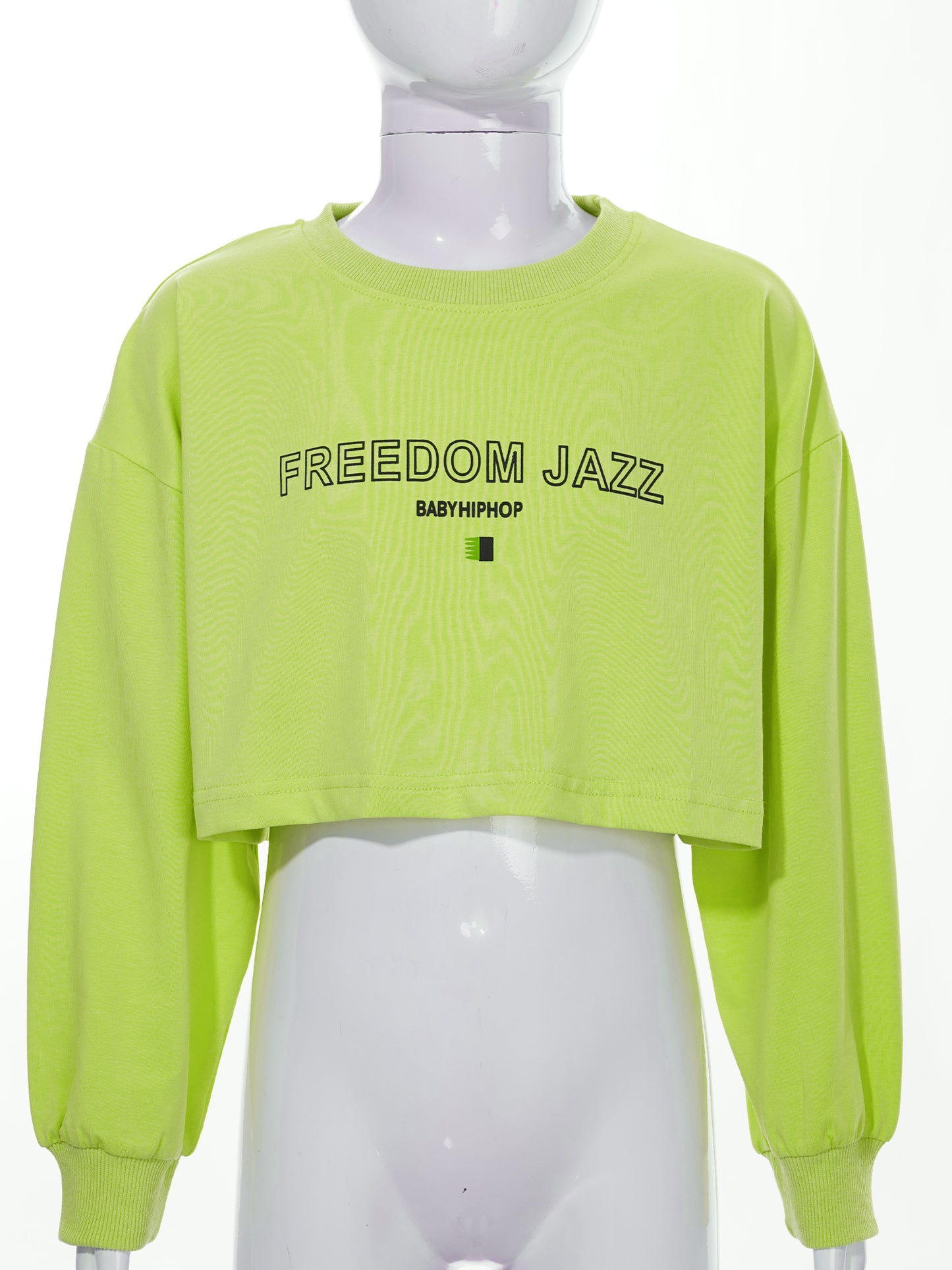 Kids Girl Long Sleeve Fashion Crop Top Casual Loose Pullover T-shirt for Hip-Hop Jazz Street Dance Performance School Daily Wear