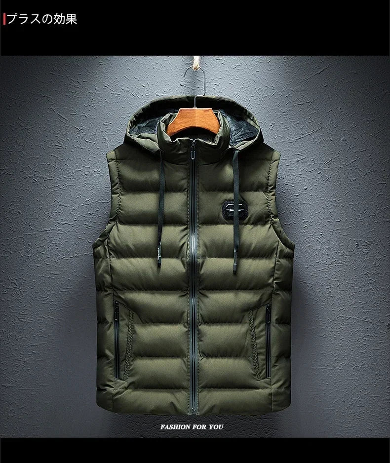 Brand Mens Jacket Sleeveless Vest Hooded Fashion Casual Coats Male Cotton-Padded Men's Vest Men Zipper Waistcoats Plus size 6XL