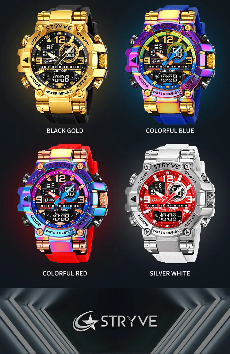 Fashion Stryve Watches S8025 Men's Cool Colorful Sports Digital Watches Fashion Designer Dual Movement Men's Wrist Watch