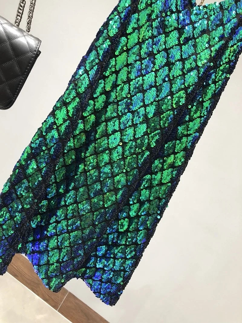 Sexy Dresses Party Night Club Dress 2020 Dress Summer Metal Hanging Neck Sequins Backless Holiday Skirt with Shoulder-straps