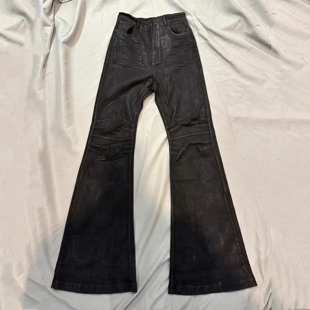 American Retro Heavy Industry High Street Coated Micro-Flared Jeans For Men And Women Black Gothic Vintage Casual Loose Jeans