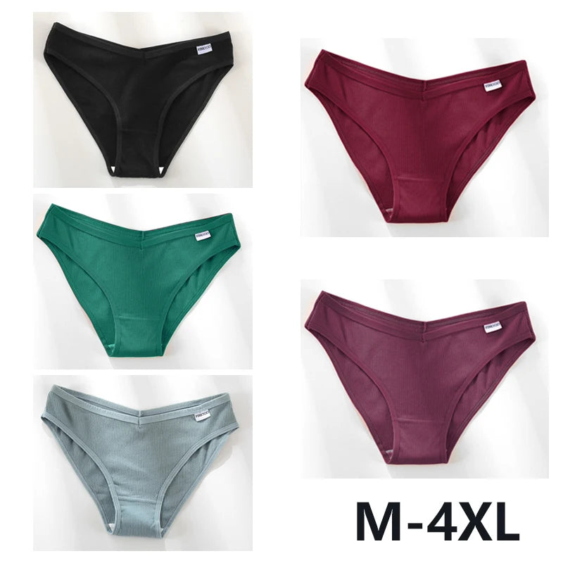 5PCS Women Cotton M-4XL Panties Briefs Female Sexy V Wasit Underwear Ladies Underpants Pantys Girls Plus Size Intimates Lingerie